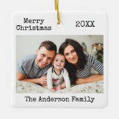 タイプライター文字メリークリスマスファミリー写真 セラミックオーナメント (正面)