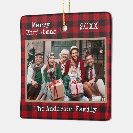 タイプライター文字メリークリスマスフォトクラフトプレイド セラミックオーナメント (左)