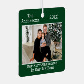 タイプライター文字初めてのクリスマスニューホームグリーン メタルオーナメント (正面右)