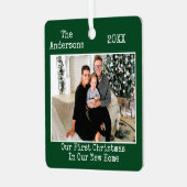 タイプライター文字初めてのクリスマスニューホームグリーン メタルオーナメント (正面左)