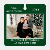 タイプライター文字初めてのクリスマスニューホームグリーン メタルオーナメント (正面)