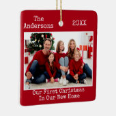 タイプライター文字初めてのクリスマス新しいホームフォトレッド セラミックオーナメント (右)