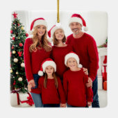 タイプライター文字初めてのクリスマス新しいホームフォトレッド セラミックオーナメント (裏面)