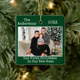 タイプライター文字初めてのクリスマス新しいホームフォト セラミックオーナメント