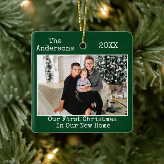 タイプライター文字初めてのクリスマス新しいホームフォト セラミックオーナメント (ツリー)