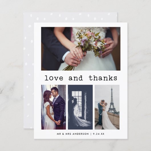 タイプライター文字結婚BUDGETさんの4写真ありがとう (正面/裏面)