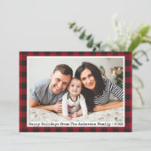 タイプライター文字赤い格子模様の家族写真 シーズンカード (スタンド正面)