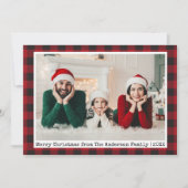 タイプライター文字赤い格子模様クリスマスファミリーフォト シーズンカード (正面)