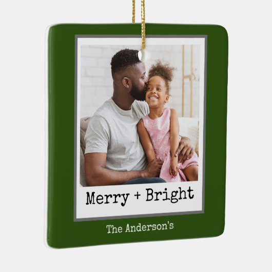 タイプライター文字- 1写真メリー- Bright Green セラミックオーナメント (右)