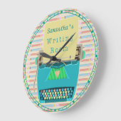 タイプライター書ズルームパーソナライズされた作家アクア ラージ壁時計 (傾斜)