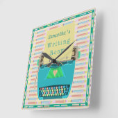 タイプライター書ズルームパーソナライズされた作家ブルー スクエア壁時計 (傾斜)