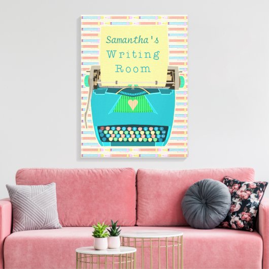 タイプライター書ズルーム作家名前をカスタムするブルー キャンバスプリント (インサイチュ (リビング))