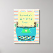 タイプライター書ズルーム作家名前をカスタムするブルー キャンバスプリント (正面)