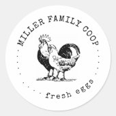 タイプライター素朴ファミリーファームチキン ラウンドシール (正面)