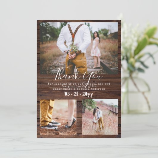 タイプライター素朴フォントありがとうございましたPHOTO Collage サンキューカード (スタンド正面)