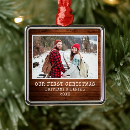 タイプライター素朴フォント木組初めてのクリスマス メタルオーナメント (ツリー)