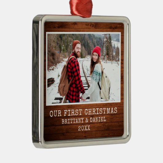 タイプライター素朴フォント木組初めてのクリスマス メタルオーナメント (右)