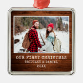 タイプライター素朴フォント木組初めてのクリスマス メタルオーナメント (正面)