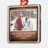 タイプライター素朴フォント木組初めてのクリスマス メタルオーナメント (左)