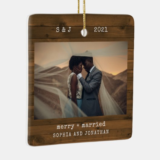 タイプライター素朴ブラウン |とメリー写結婚した真 セラミックオーナメント (右)