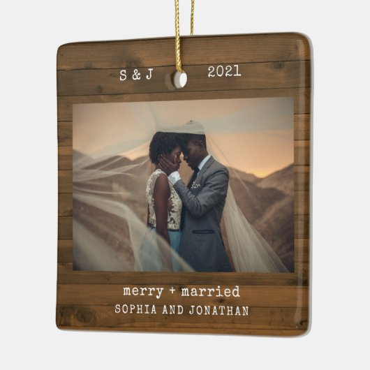 タイプライター素朴ブラウン |とメリー写結婚した真 セラミックオーナメント (左)