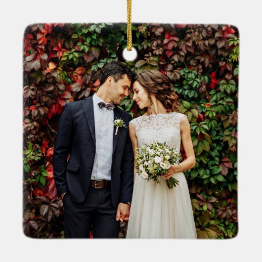 タイプライター結婚したメリー結婚の写真の緑 セラミックオーナメント (裏面)