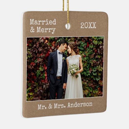 タイプライター結婚したメリー結婚のKraft写真 セラミックオーナメント (右)