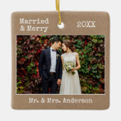 タイプライター結婚したメリー結婚のKraft写真 セラミックオーナメント (正面)