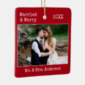 タイプライター結婚したメリー結婚文字の写真の赤 セラミックオーナメント (右)