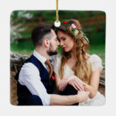 タイプライター結婚したメリー結婚文字の写真の赤 セラミックオーナメント (裏面)