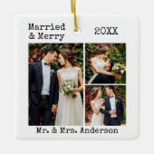 タイプライター結婚した文字メリーと結婚の写真 セラミックオーナメント (正面)