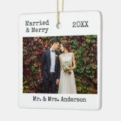 タイプライター結婚した文字メリーと結婚の写真 セラミックオーナメント (左)
