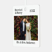 タイプライター結婚した文字メリーと結婚の写真 メタルオーナメント (正面左)