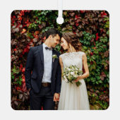 タイプライター結婚した文字メリーと結婚の写真 メタルオーナメント (裏面)