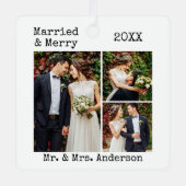 タイプライター結婚した文字メリーと結婚の写真 メタルオーナメント (正面)