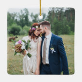 タイプライター結婚した文字メリーと結婚の4枚の写真 セラミックオーナメント (裏面)