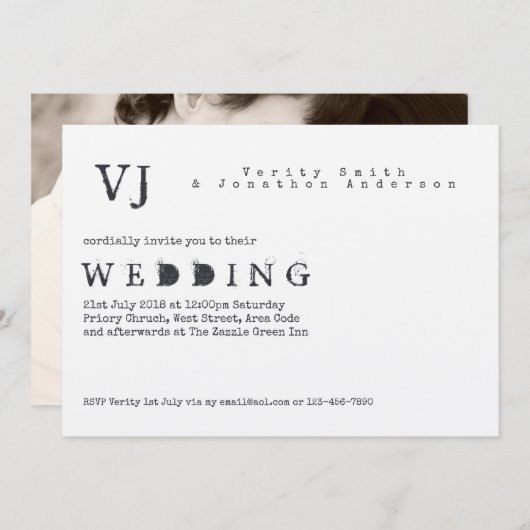 タイプライター結婚フォントのヴィンテージ素朴クラフト 招待状 (正面/裏面)