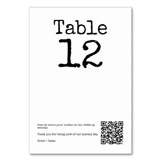 タイプライター結婚ミニマルQRコード付き テーブルナンバー (裏面)