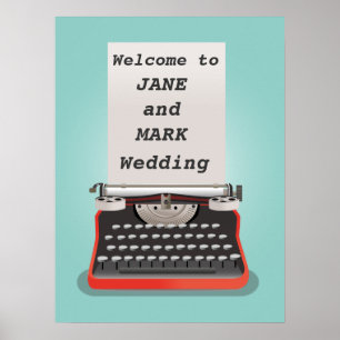 タイプライター結婚付きの歓迎サイン ポスター
