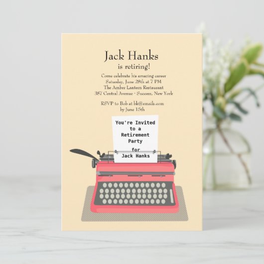 タイプライター退職パーティの招待状 招待状 (スタンド正面)