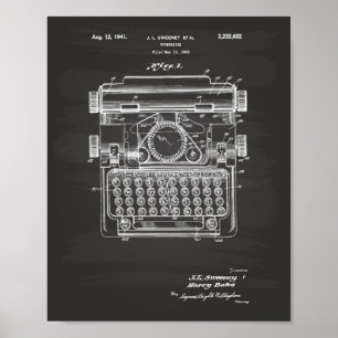 タイプライター1941パテントアート – Chalkboard ポスター
