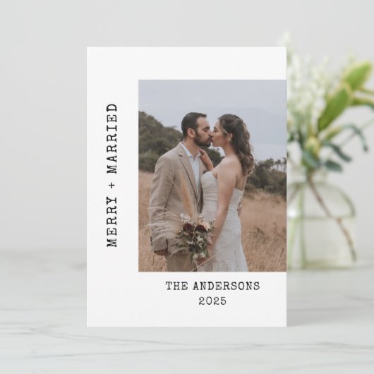 タイプライター2写真メリーの結婚した結婚クリスマス サンキューカード (スタンド正面)