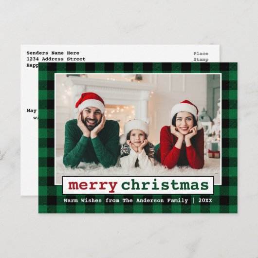 タイプライター フォント メリークリスマス 写真 グリーン プライド ポストカード (正面/裏面)