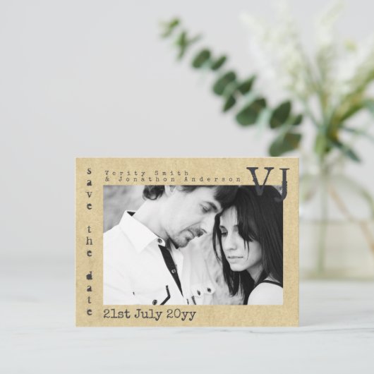 タイプライター フォント 保存 日 結婚式 写真を追加 案内ポストカード (スタンド正面)