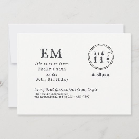 タイプライター フォント 60歳の誕生日 招待状 ヴィンテージ インク (正面)