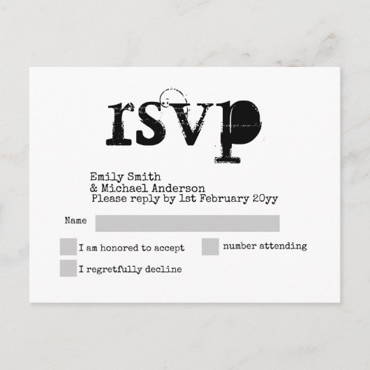タイプライター フォント RSVP ウェディング カード 追加 詳細を追加 (正面)