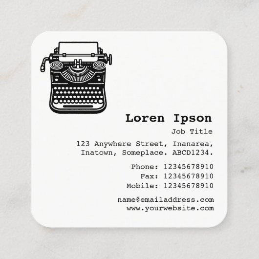 タイプライター – 白黒文字 スクエア名刺 (裏面)