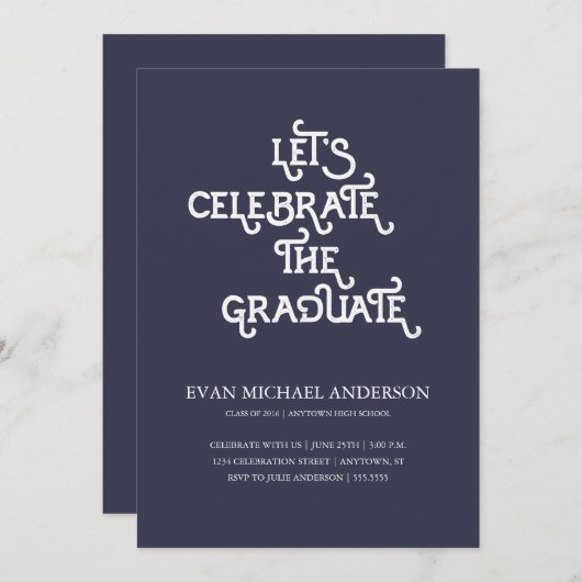 タイプ素朴ダークブルー卒業招待状 招待状 (正面/裏面)