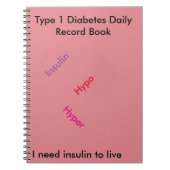 タイプ1の糖尿病の日誌の本 ノートブック (正面)