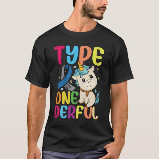 タイプ1ダービーなユニコーン 1型糖尿病 T Tシャツ (正面)
